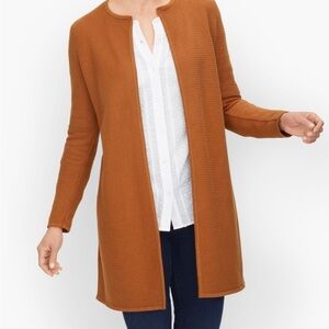 Talbots Rust Orange Textured Open Front Cotton Sweater Jacket